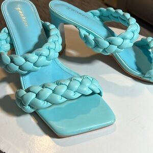 Braided sandals Double Straps Square Toes Block heels Slip Ons Yanhem Size 9